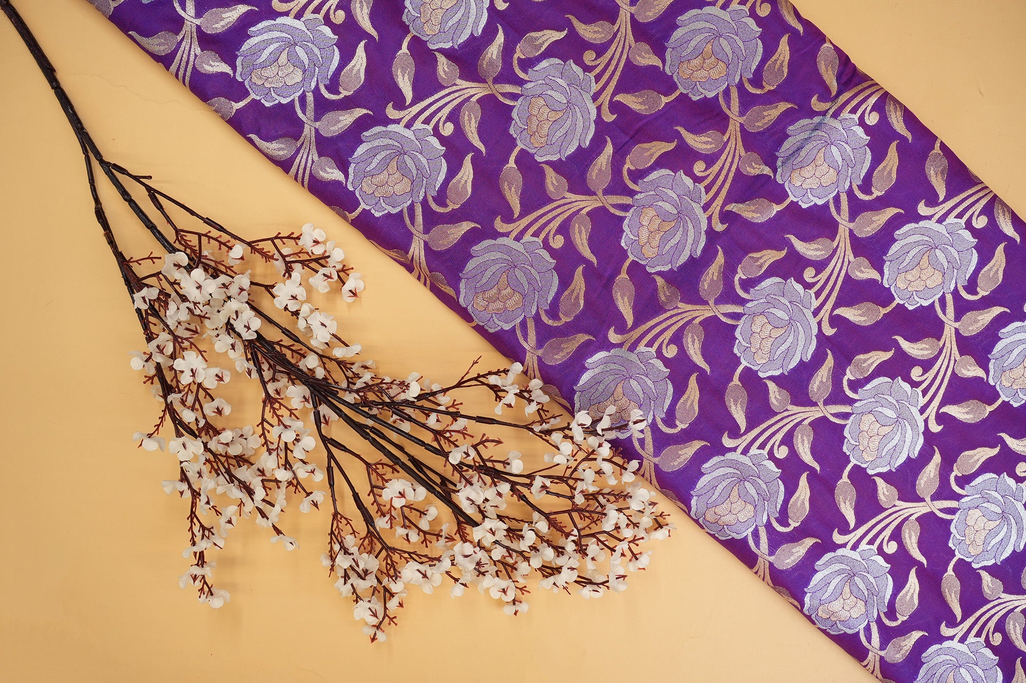 Purple colour banarasi brocade fabric -Paras Gallery Fabrics