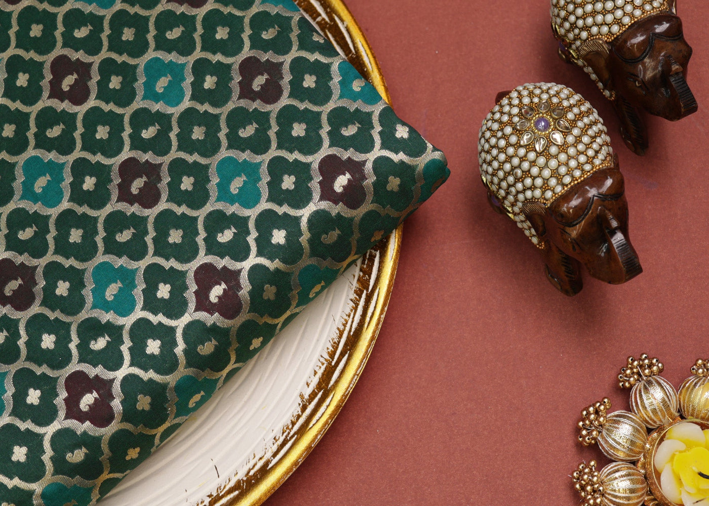 Green banarasi brocade fabric with beautiful traditional pattern