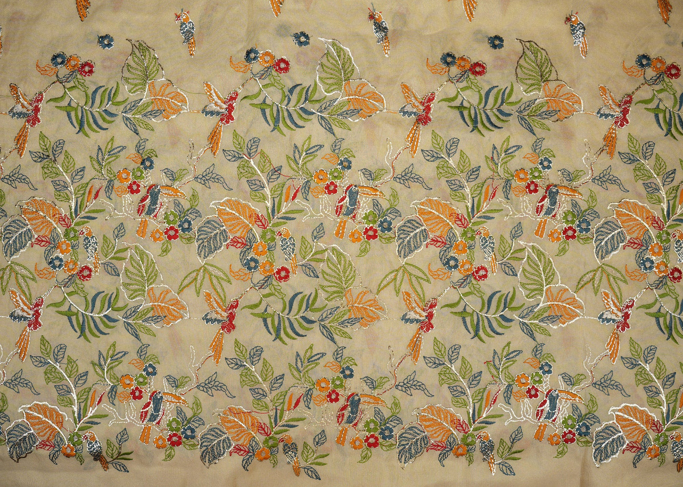 The Noor - Golden Tissue Fabric with Multicolor Thread & Zari Work | 9543