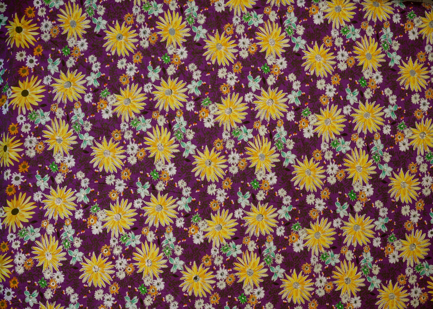 Purple Crepe Fabric with Sequins & Zari Floral Elegance
