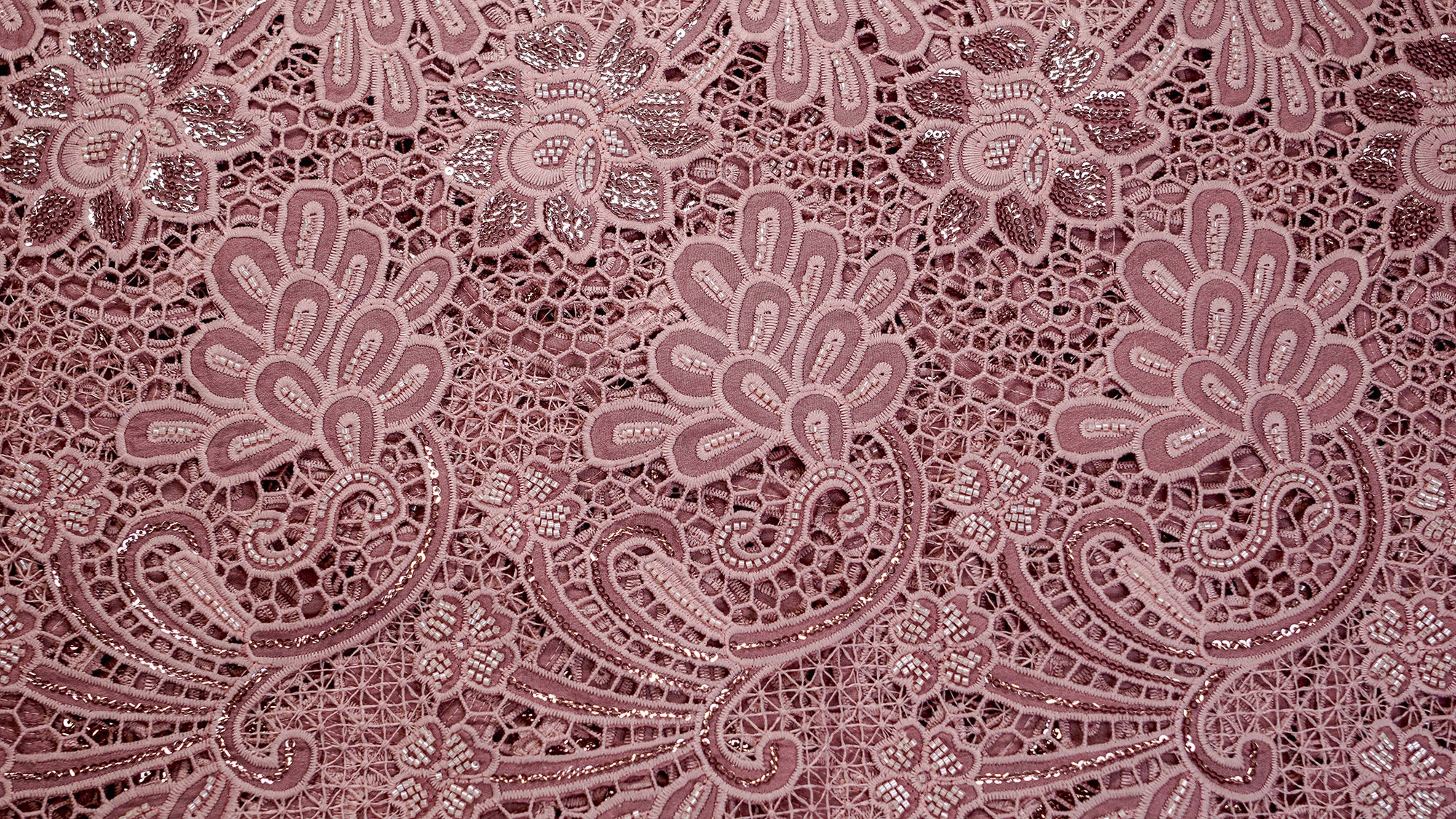 Onion Embroidered Crepe with Handwork , Threadwork, Sequins, and Scallop Border