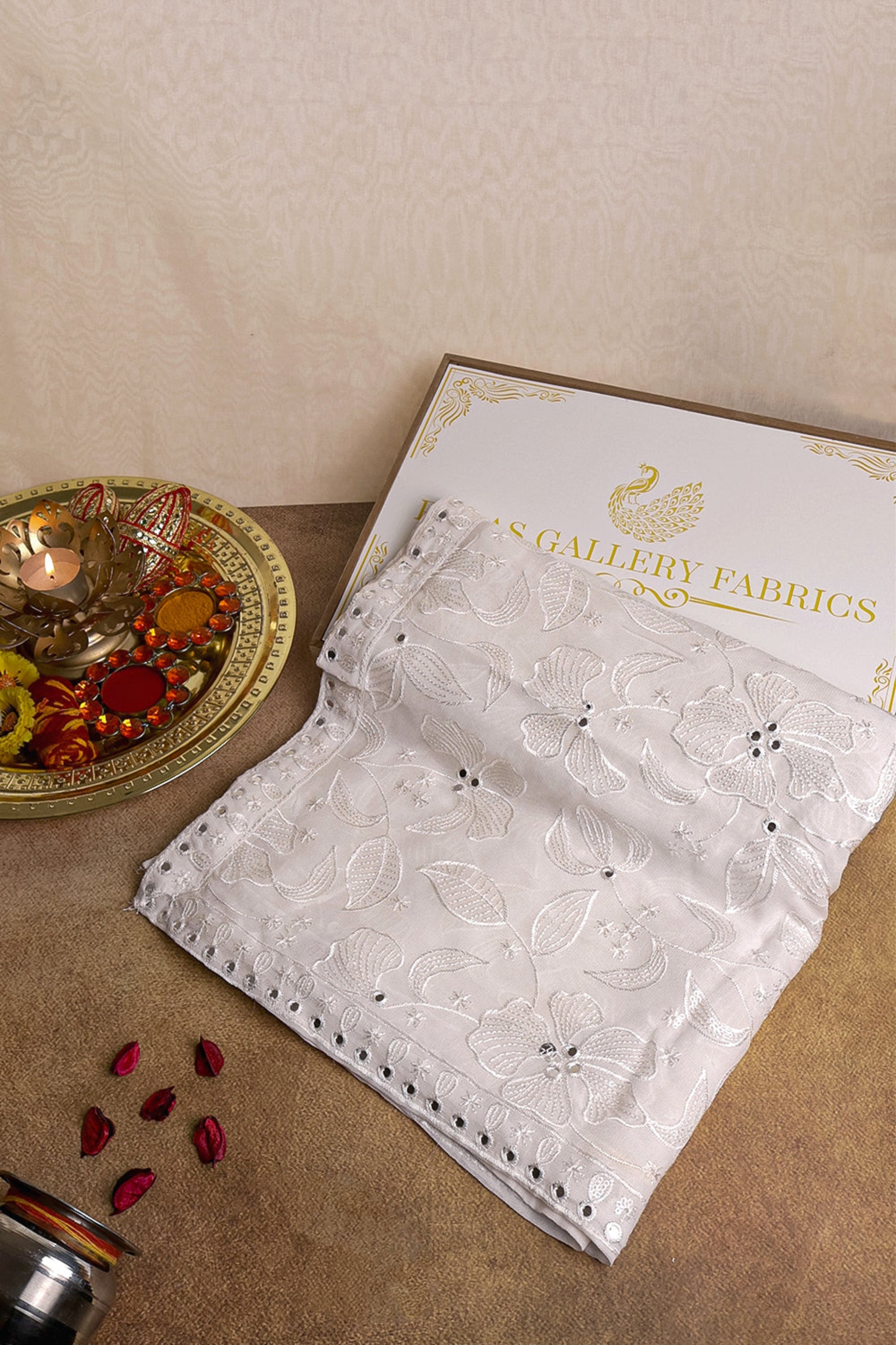 White Dyeable Georgette Dupatta With All Over Thread, Sequins And Faux Mirror Work 614-8