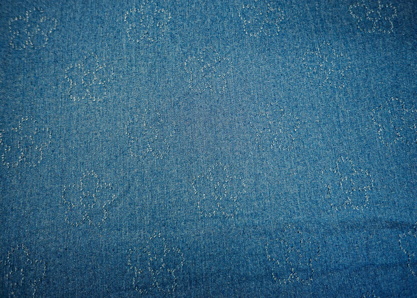 Blue Denim with Stylish Floral Dobby Detailing