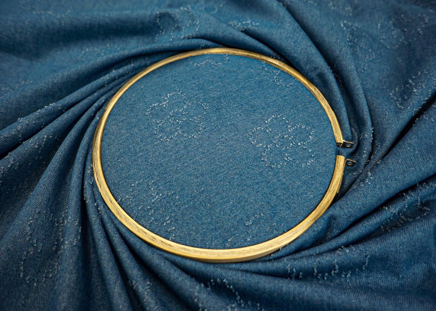 Blue Denim with Stylish Floral Dobby Detailing