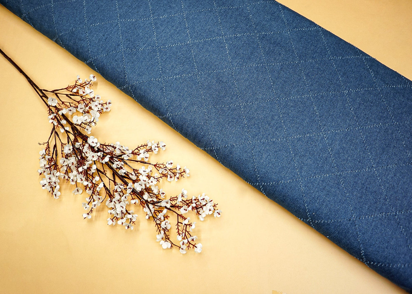 Blue Denim with Stylish Geometric Dobby Detailing