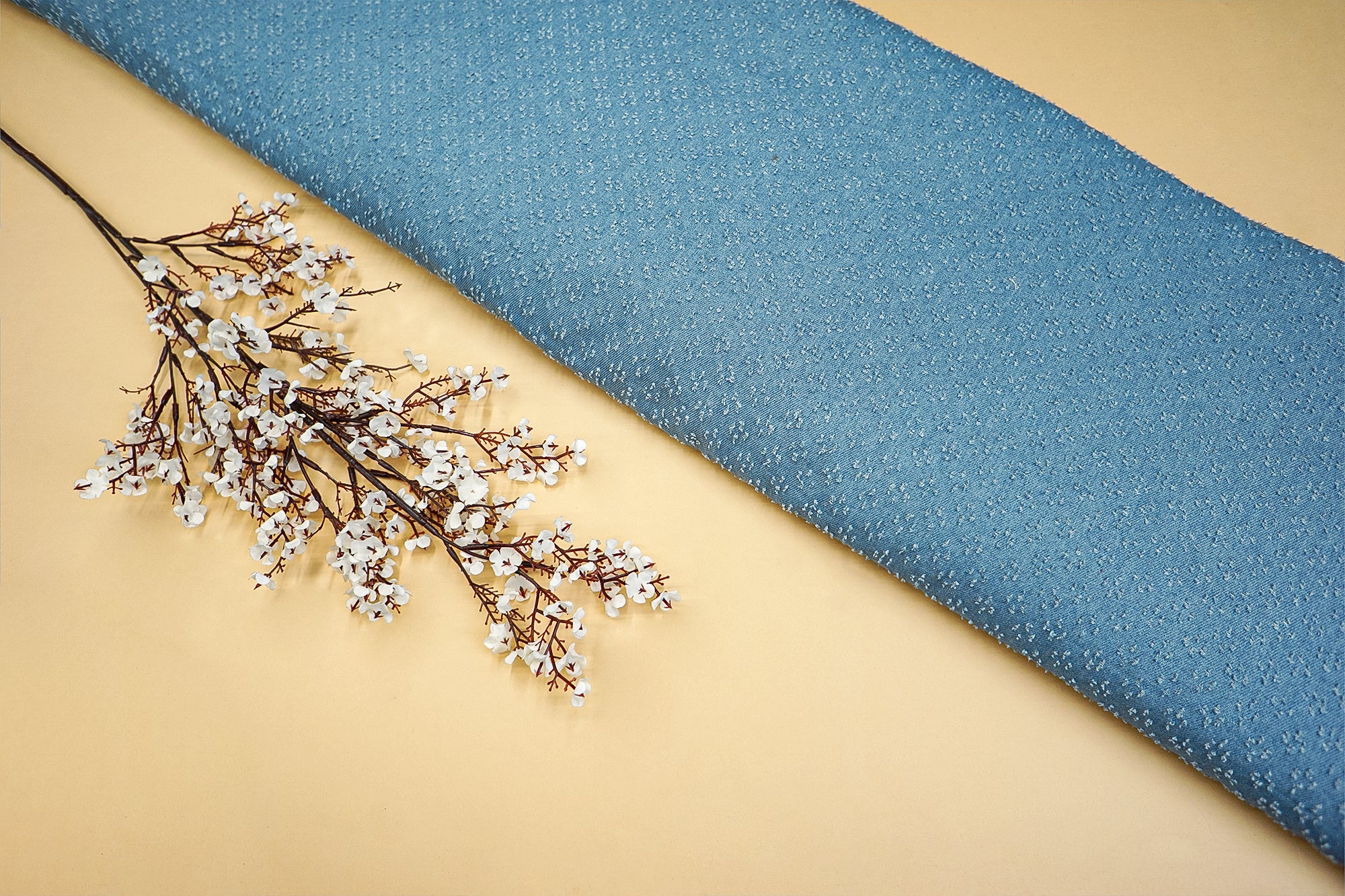Sky Blue Denim with Stylish Geometric Dobby Detailing