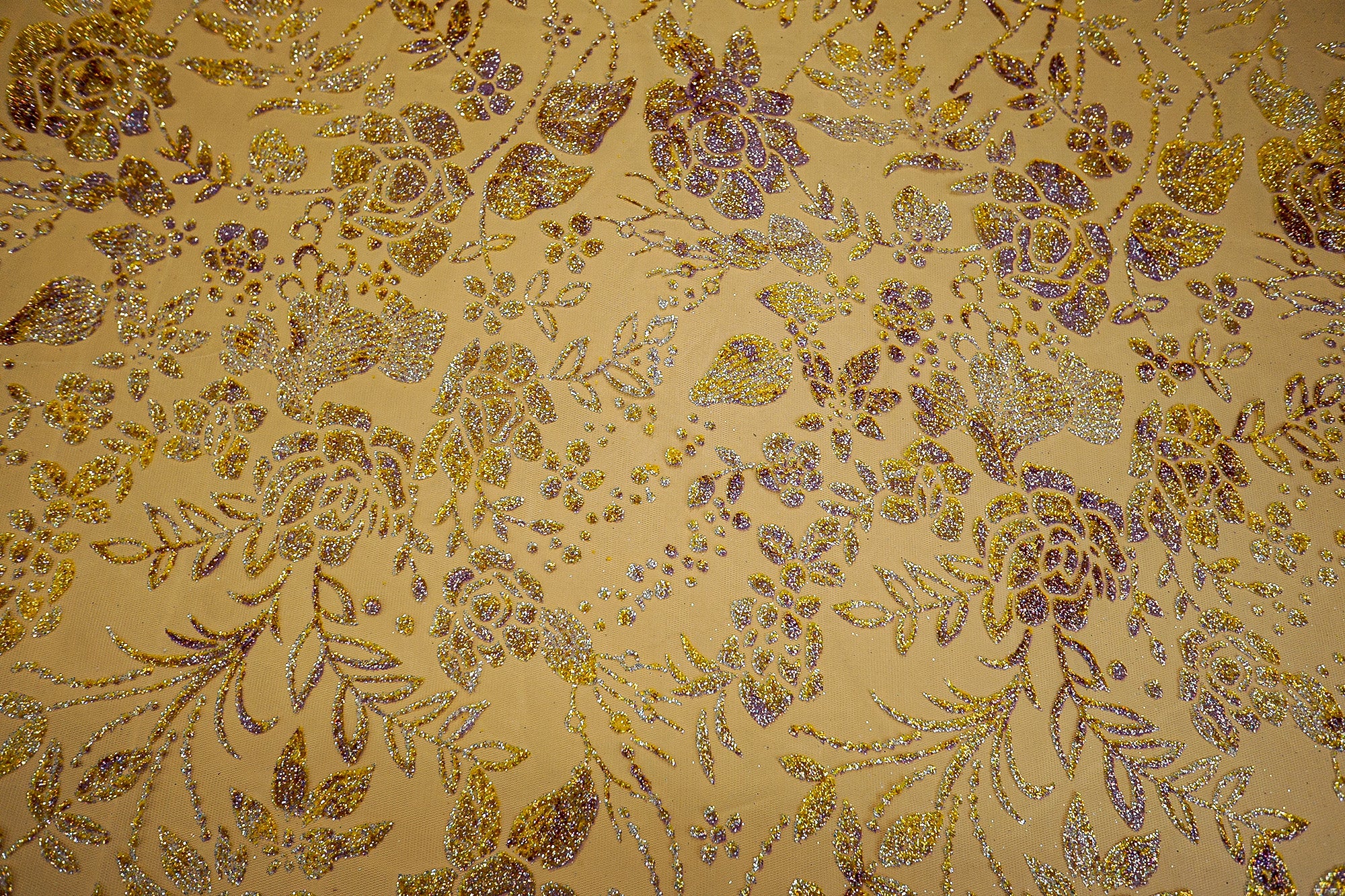 Yellow Net with Allover Floral Glitter Embellishments
