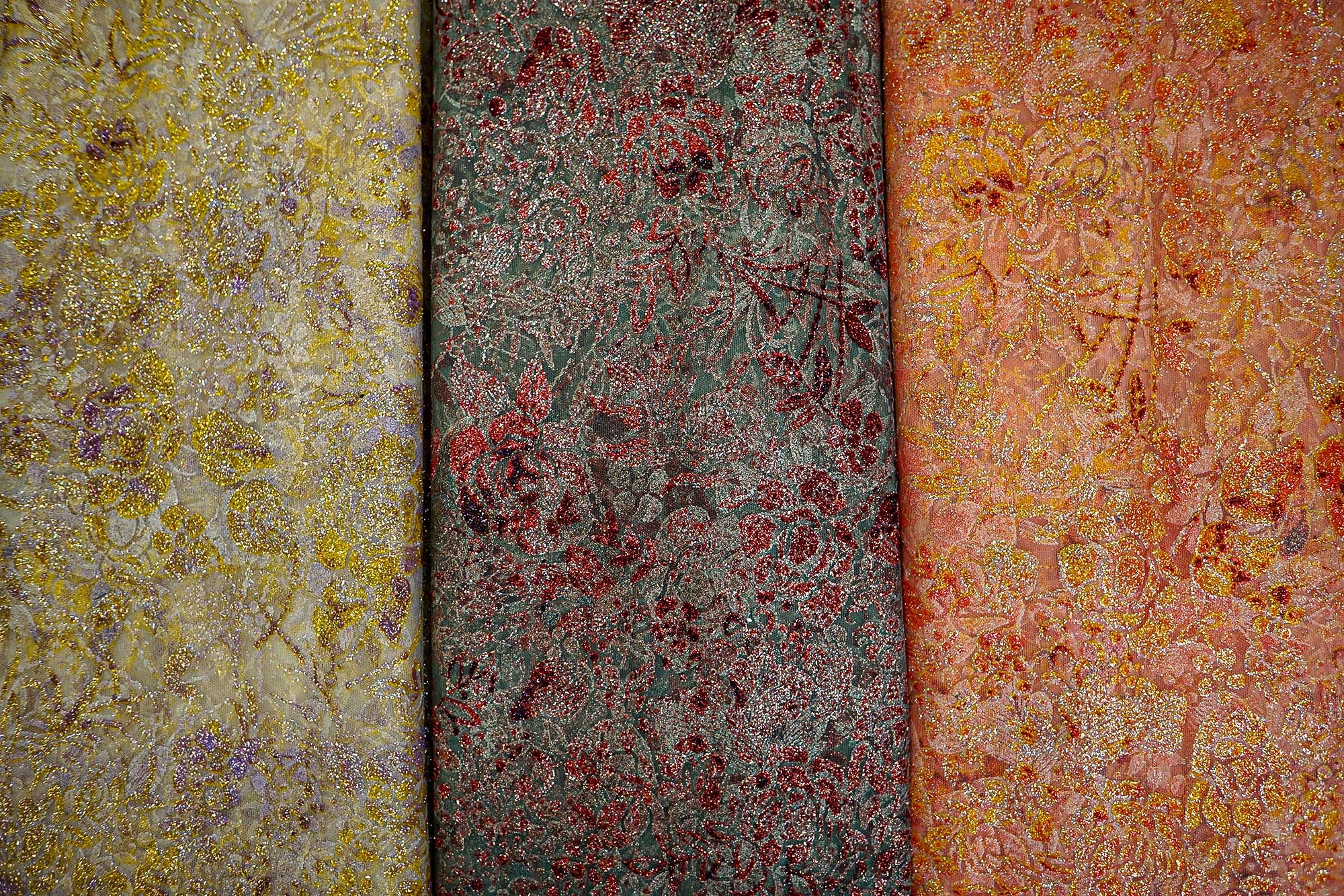 Yellow Net with Allover Floral Glitter Embellishments