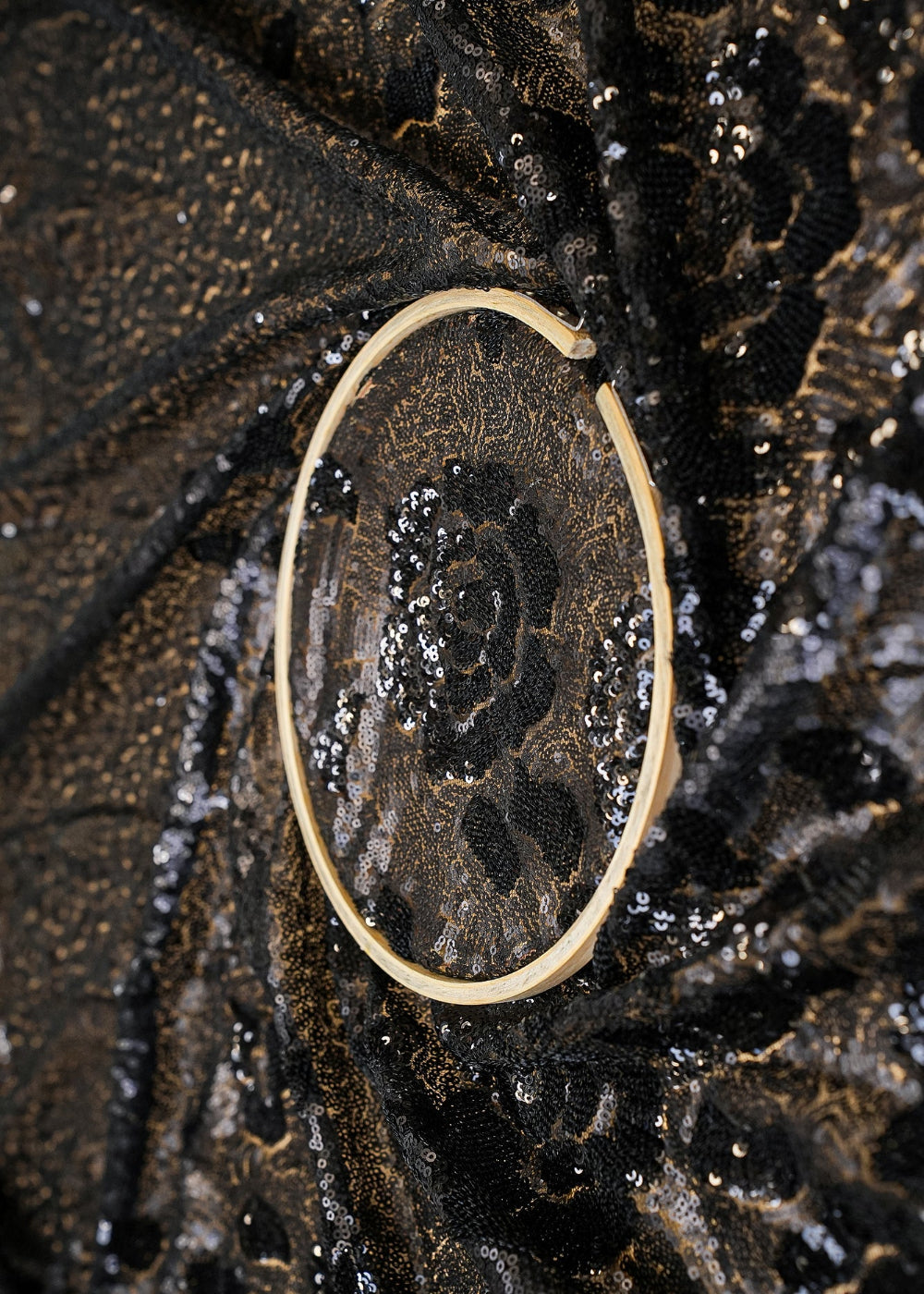 Black Net with Multicolor Thread, Sequins, and Bead Embellishments