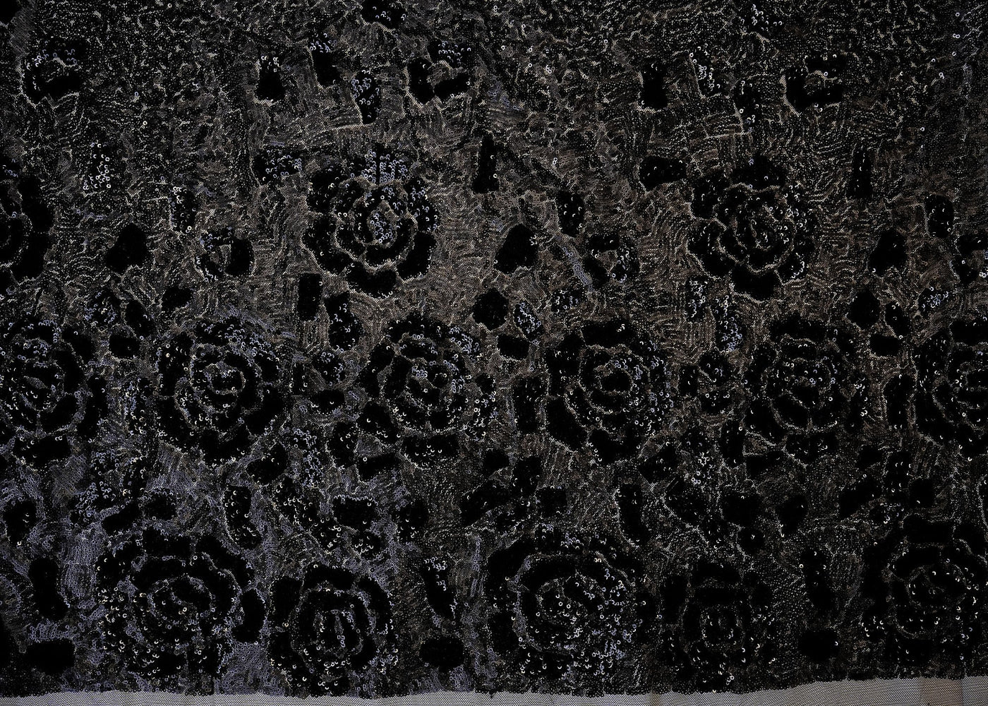 Black Net with Multicolor Thread, Sequins, and Bead Embellishments