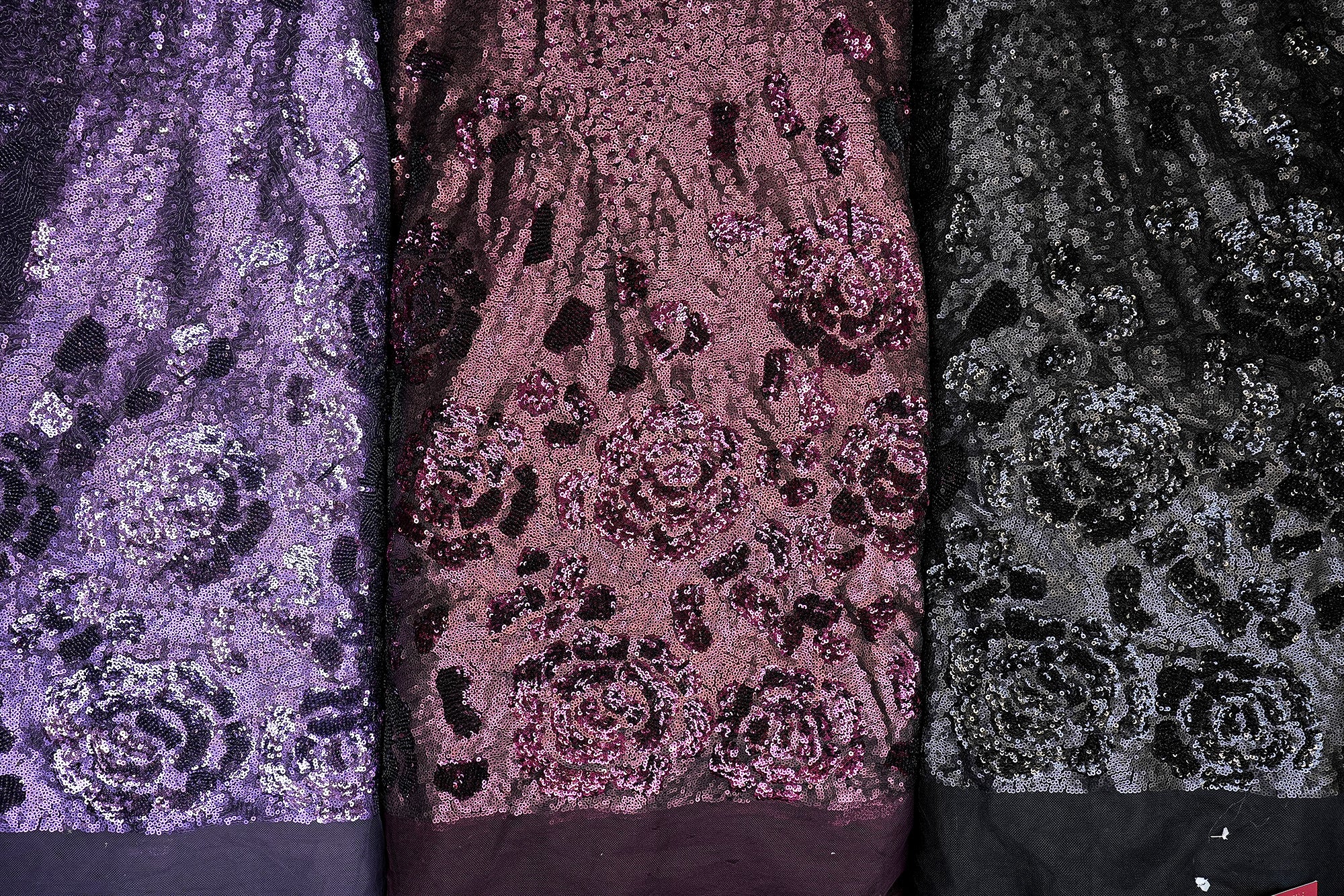 Black Net with Multicolor Thread, Sequins, and Bead Embellishments