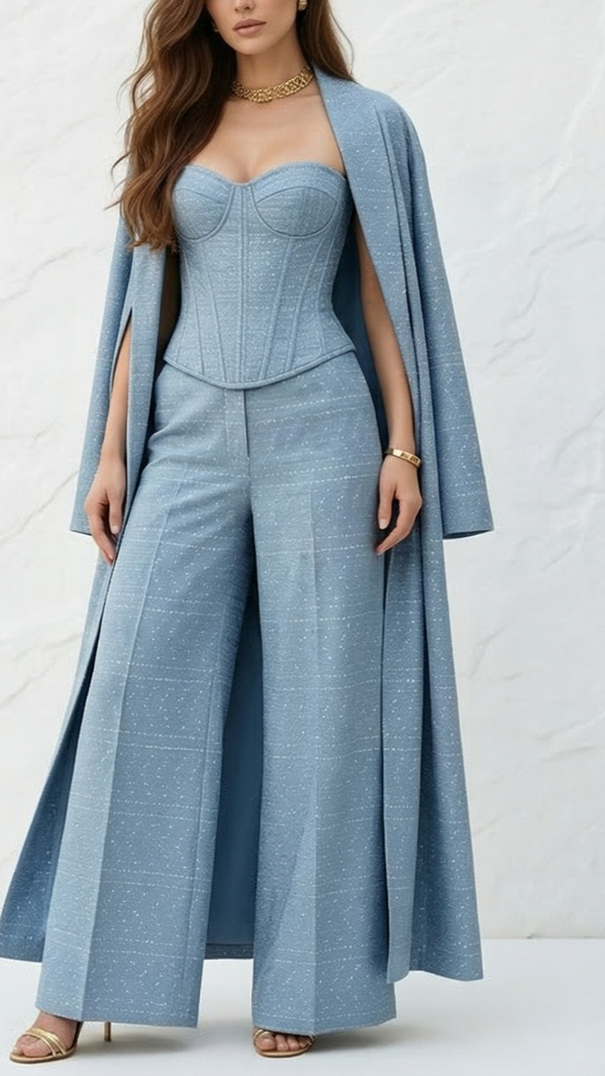 Sky Blue Denim With Stylish Geometric Dobby Detailing 10335