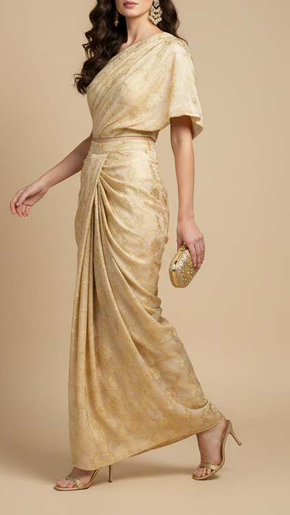 Light Golden Tissue Fabric With All Over Golden Zari Handloom 20363