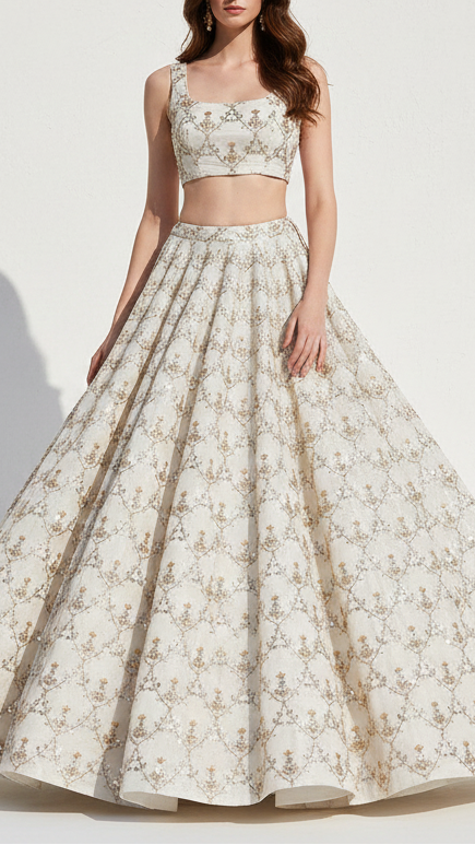 White Dyeable Crepe Fabric With All Over Zari, Katdana And Sequins Work 20972