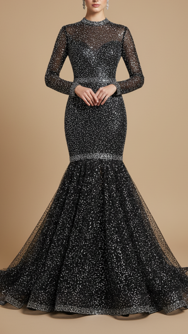 The Noor - Black Net Fabric With Sequins And Faux Katdana Work | 19940