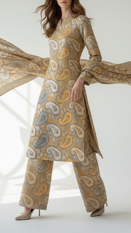 Yellow Banarasi Brocade Fabric With All Over Golden Zari Handloom 16336