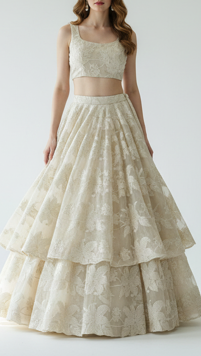 Off White Tissue Fabric With All Over Thread Work 20684