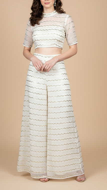 The Noor - White Dyeable Georgette Fabric With Timeless Thread And Sequins Work | 19332