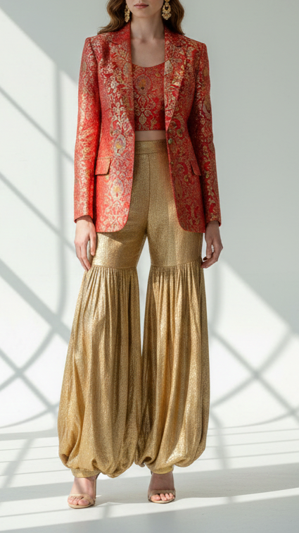 Red Banarasi Brocade Fabric With All Over Thread And Zari Handloom 20774