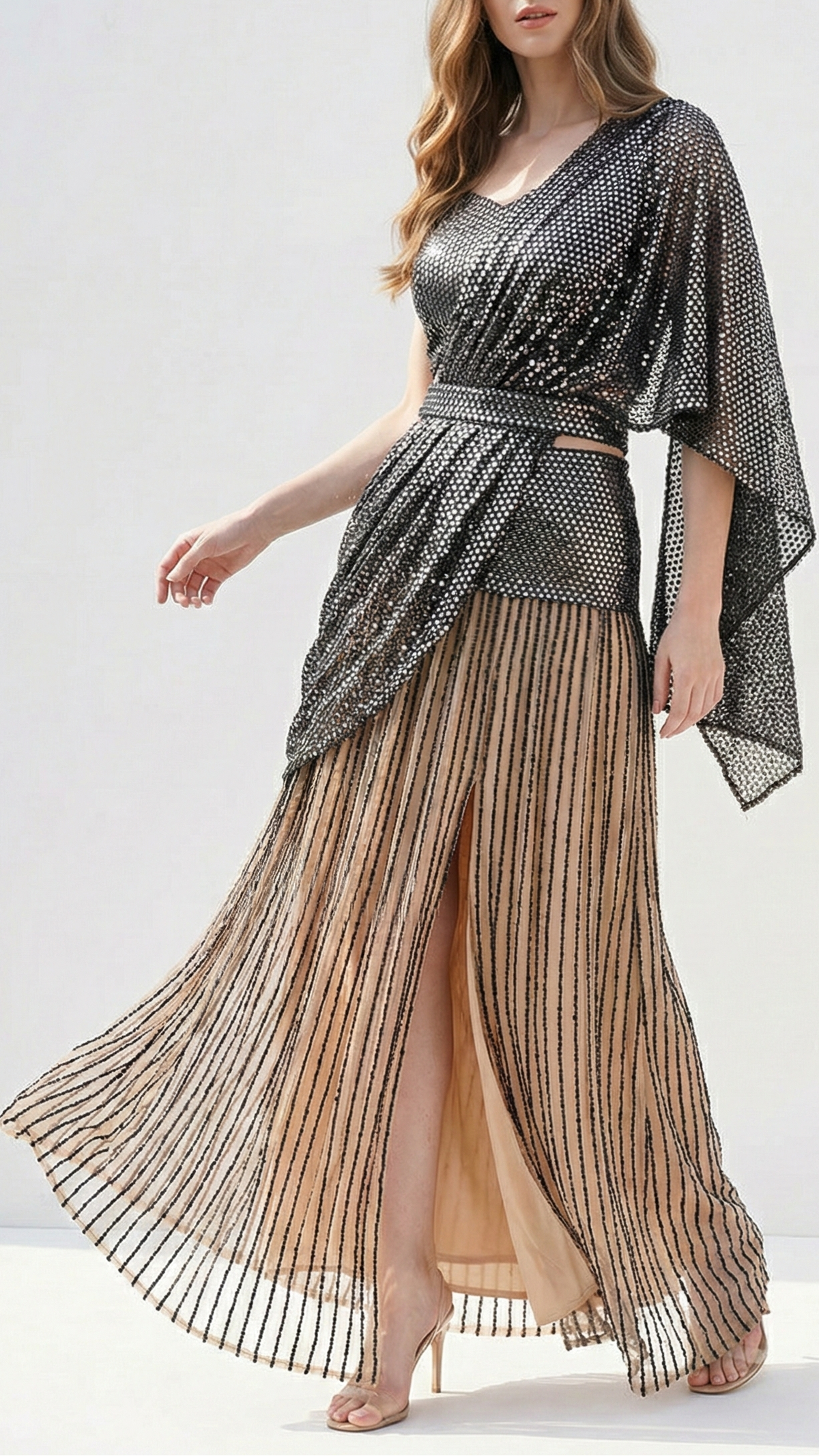 Black Imported Net Fabric With All Over Laser Cutwork And One Side Border 21024