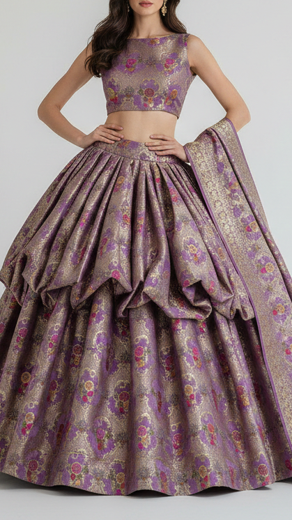Lavender Pure Banarasi Brocade Fabric With All Over Thread And Zari Handloom 21526