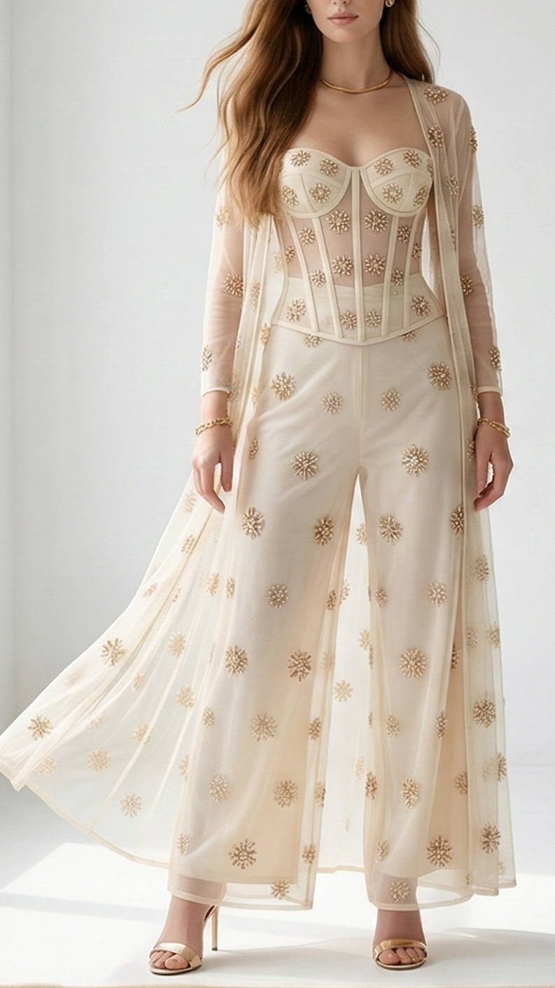 The Noor - White Dyeable Georgette Fabric With All Over Sequins, Beads And Katdana Work | 22183