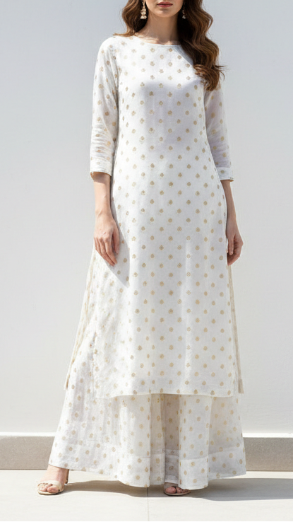 White Dyeable Banarasi Brocade Fabric With All Over Buti Of Golden Zari Handloom 21924