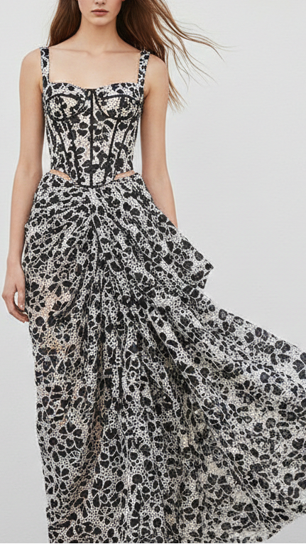 Black Cotton Fabric With All Over Thread And Cutwork With Scalloped Edges 21886