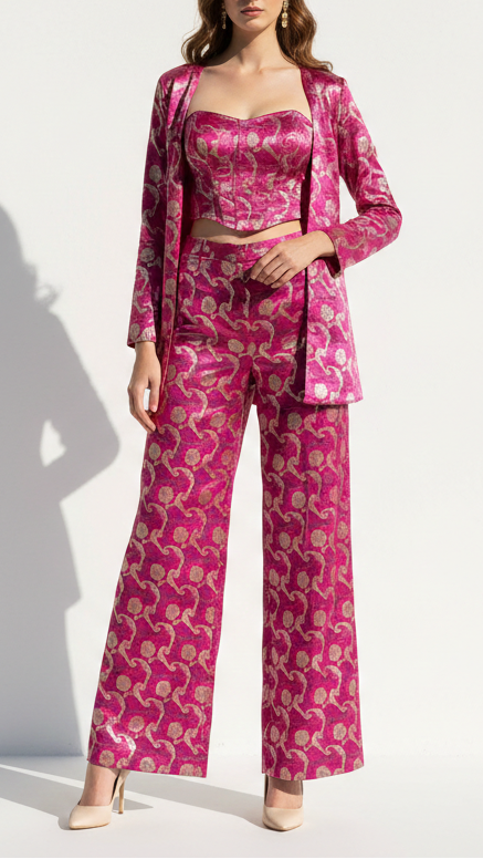 Magenta Banarasi Brocade Fabric With All Over Thread And Zari Handloom 21280