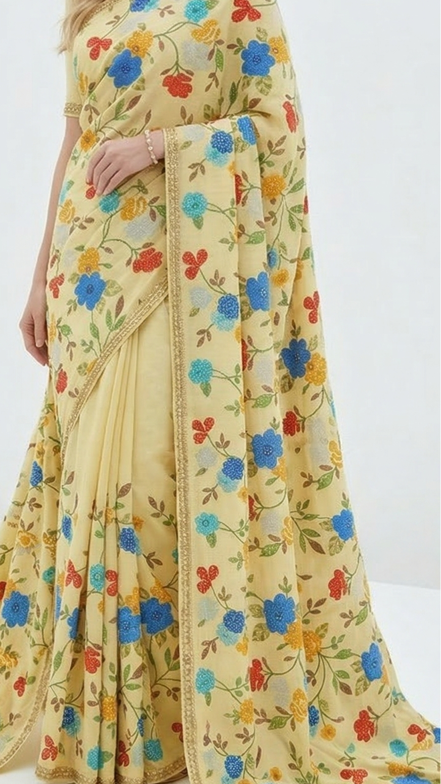 Lemon Yellow Muslin Fabric With All Over Sequins And Thread Work 22483