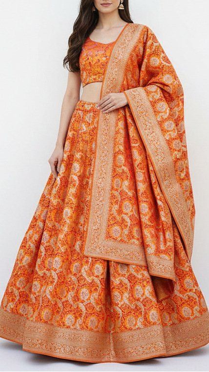 Mustard Banarasi Brocade Fabric With All Over Thread And Zari Handloom 21277