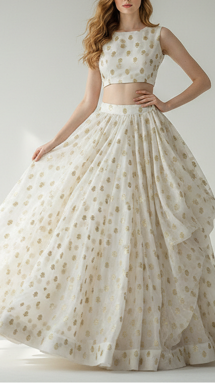 White Silk Fabric With Allover Buti With Zari Handloom 16228
