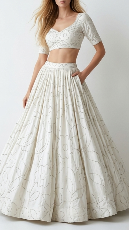 Floral Opulence Crepe Fabric with All-Over Katdana and Beadwork 11673