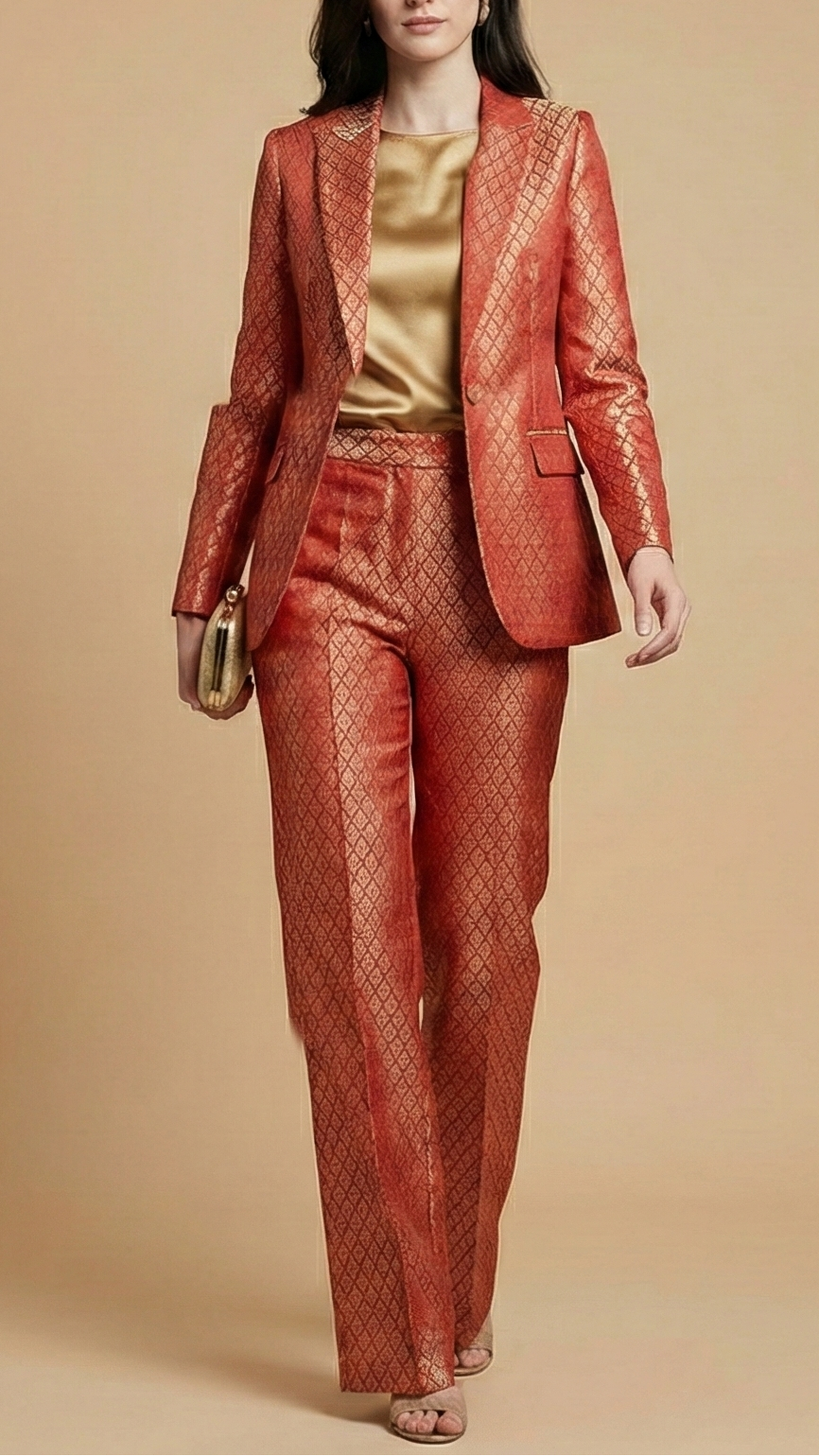 Red Banarasi Brocade Fabric With Golden Zari Handloom 20197