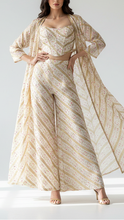 White Georgette Fabric With All Over Thread And Zari Handloom 20581