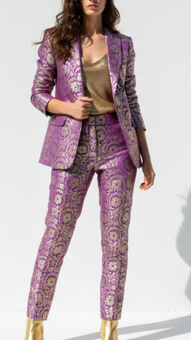 Purple Banarasi Brocade Fabric With All Over Thread And Zari Handloom 20942