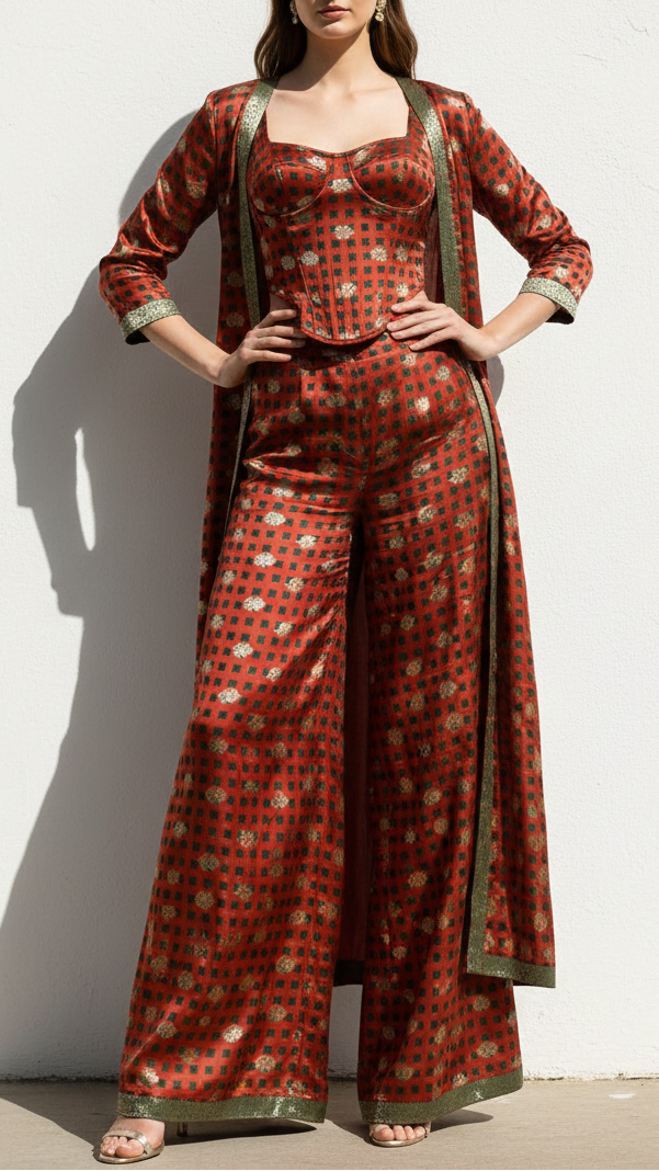 Deep Red Banarasi Brocade Fabric With All Over Thread And Zari Handloom 21355