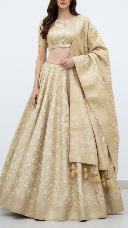 Golden Banarasi Brocade Fabric With All Over Golden Zari Handloom 20562