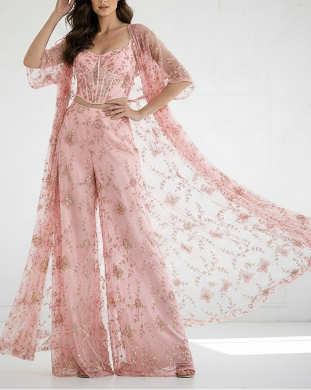 White Dyeable Crepe Fabric With All Over Sequins, Beads, Zari And Katdana Work 21570