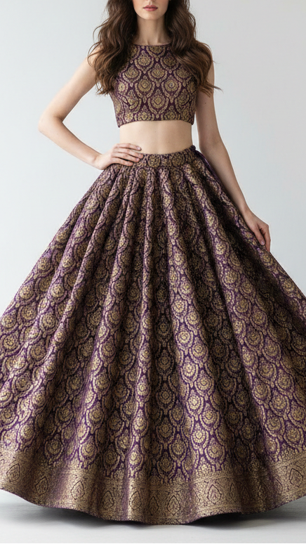 Plum Banarasi Brocade Fabric With All Over Thread And Golden Zari Handloom 21823