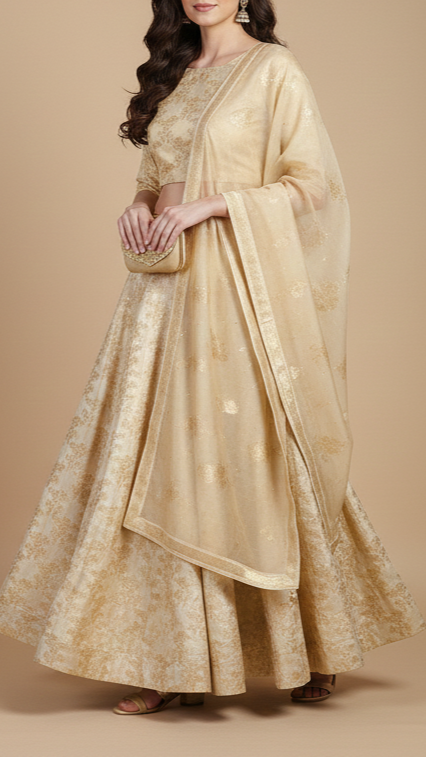 Light Golden Tissue Fabric With All Over Golden Zari Handloom 20362