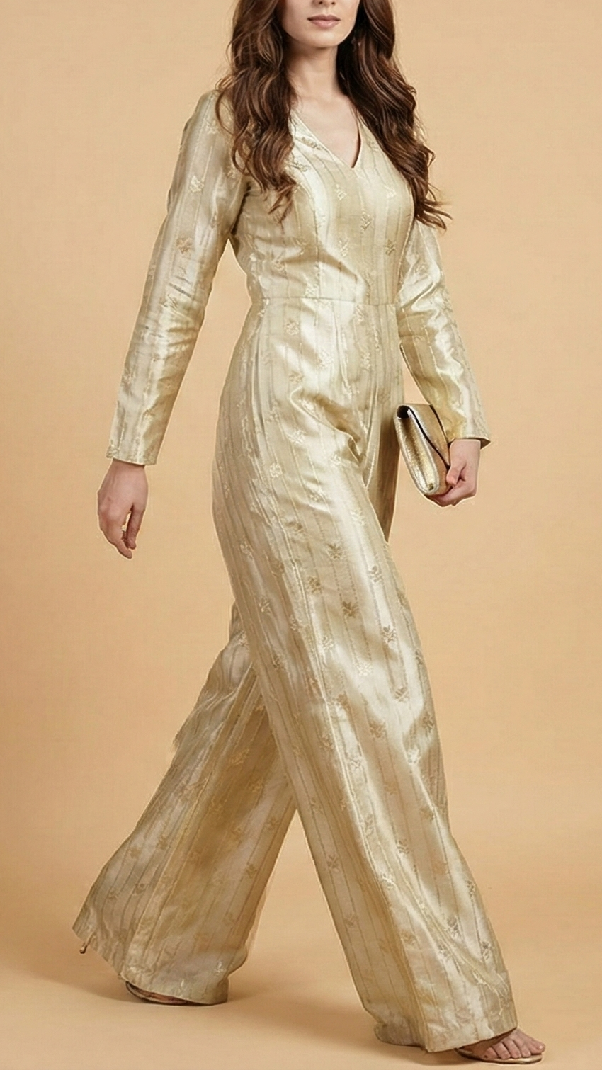 Light Golden Tissue Fabric With All Over Golden Zari Handloom 20353