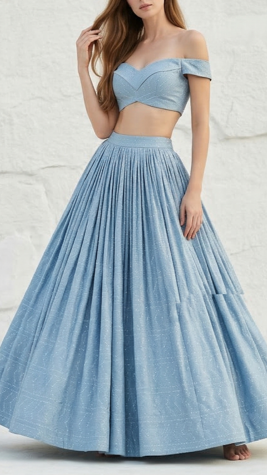 Sky Blue Denim With Stylish Geometric Dobby Detailing 10335
