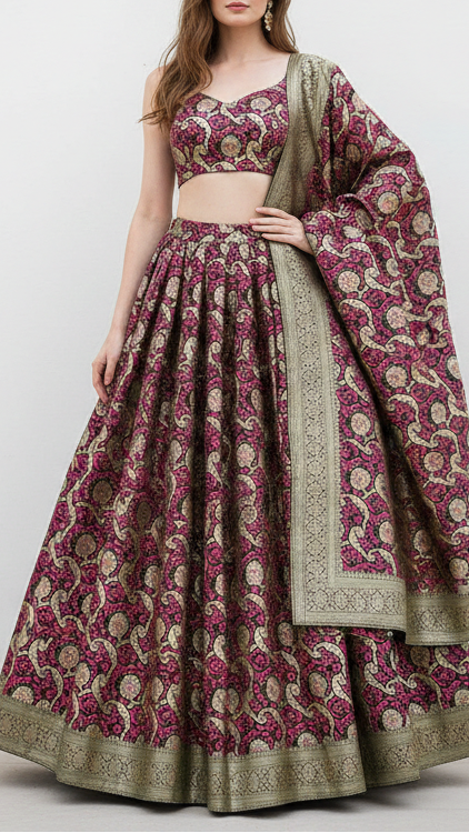 Dark Green Banarasi Brocade Fabric With All Over Thread And Zari Handloom 21279
