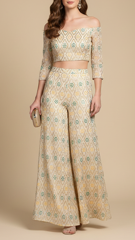 White Georgette Fabric With All Over Thread And Zari Handloom 20580