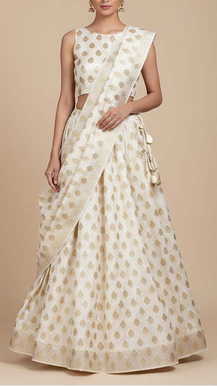 White Dyeable Silk Fabric With Allover Buti Of Zari Handloom 20283