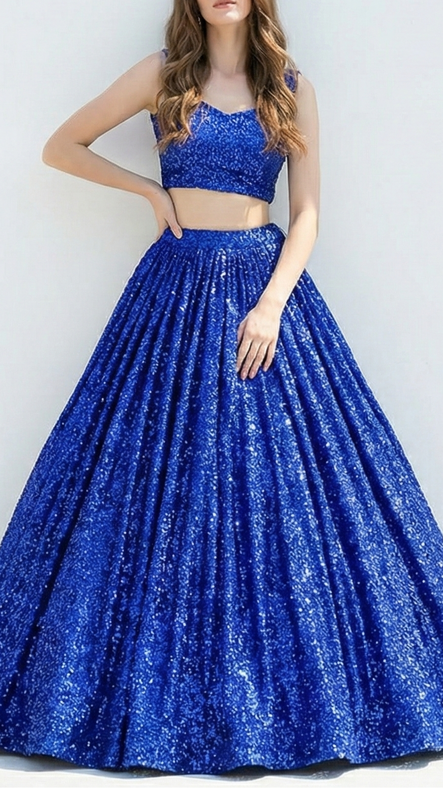 Royal Blue Net Fabric With All Over Sequins Work 22120