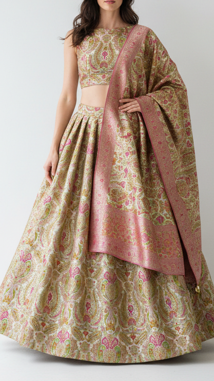 Cream Pure Banarasi Brocade Fabric With All Over Thread And Zari Handloom 21527