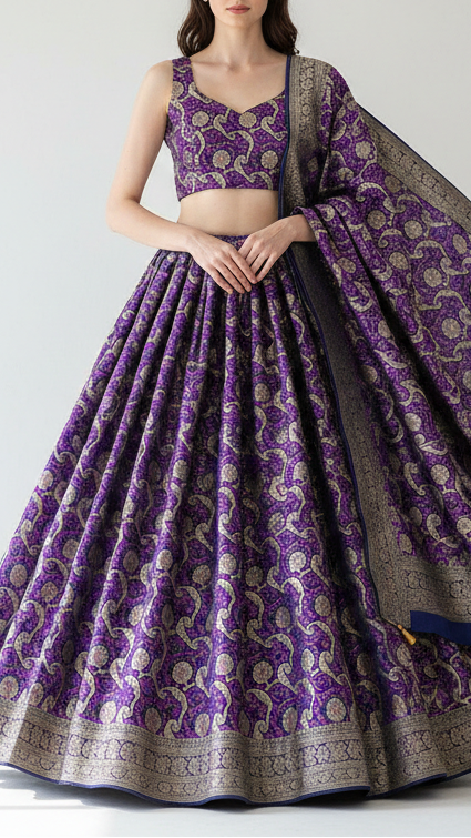 Navy Blue Banarasi Brocade Fabric With All Over Thread And Zari Handloom 21274