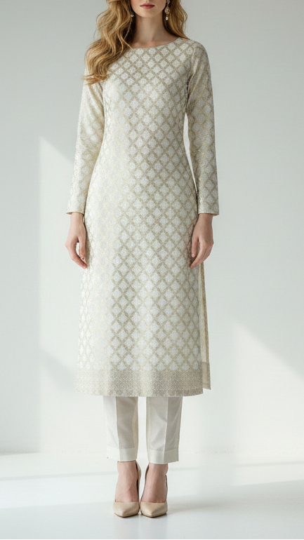 White Silk Fabric With All Over Zari Handloom 16222